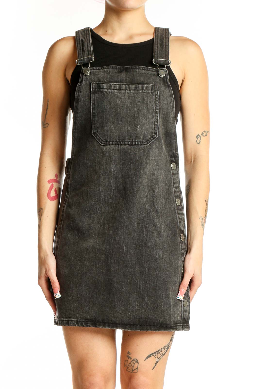 Charcoal Denim Overall Dress Front