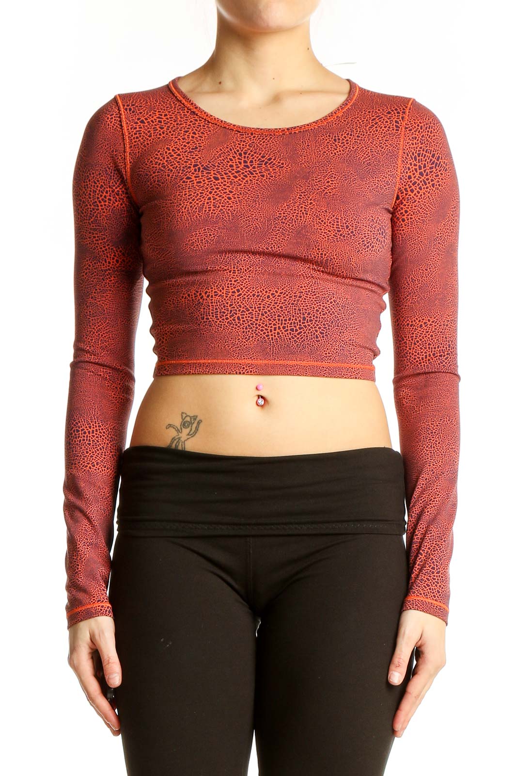 Red Patterned Crop Top Front