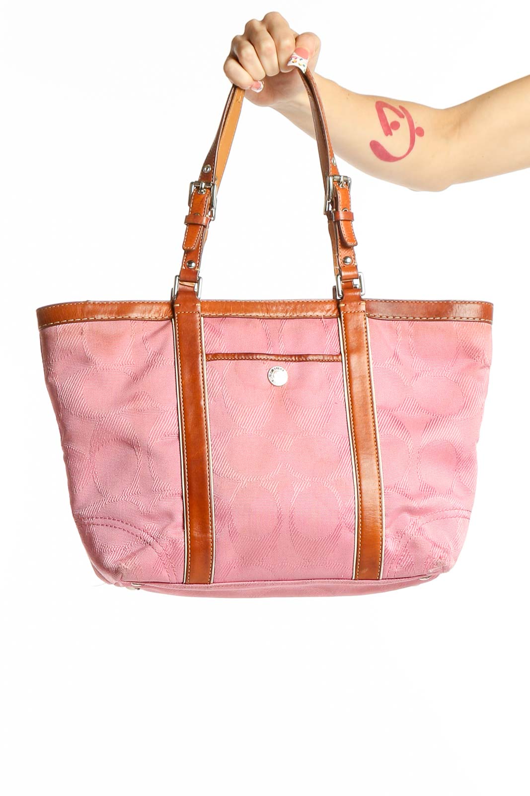 Pink Leather Tote Bag Front