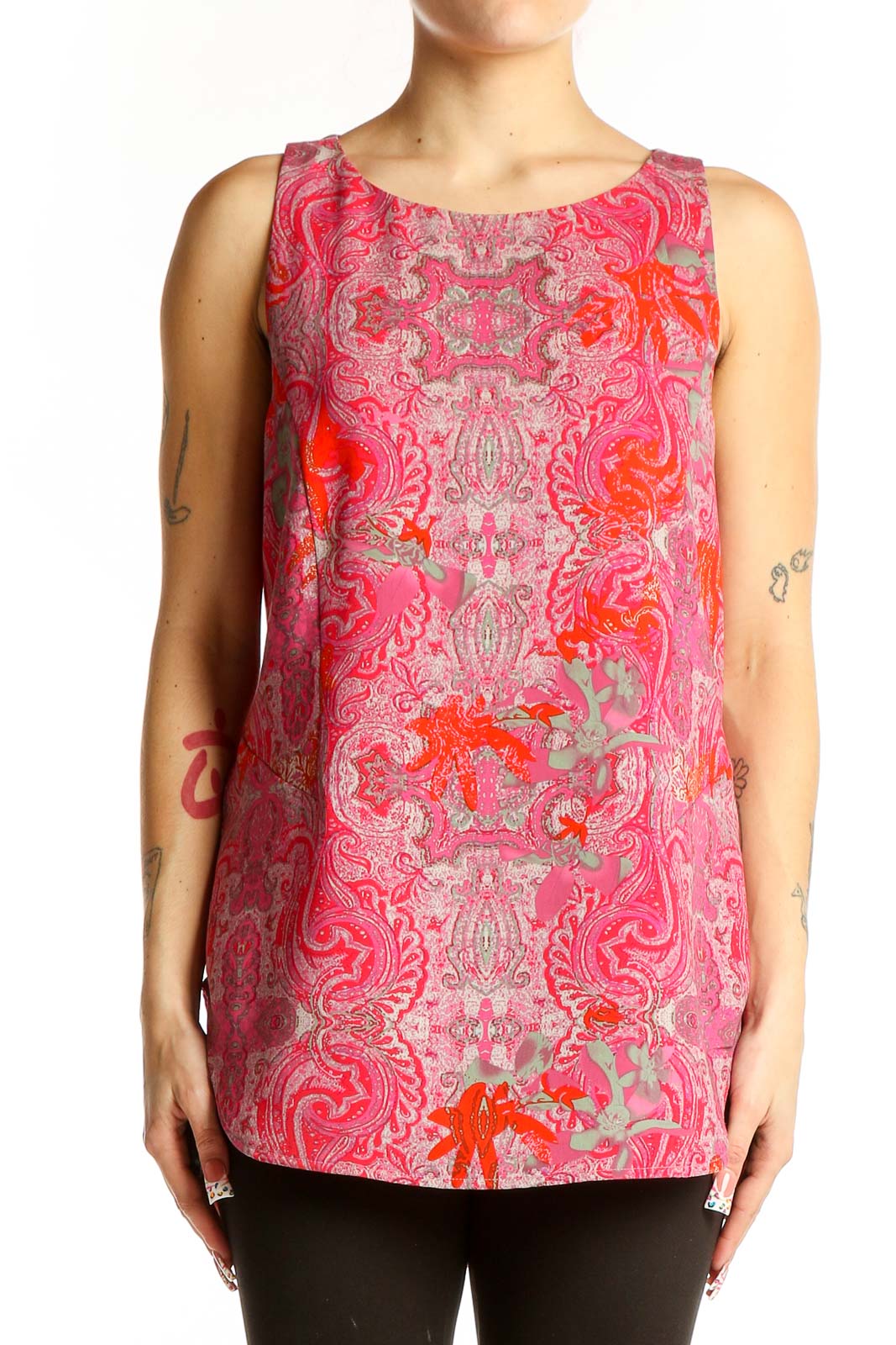 Pink Paisley Sleeveless Tunic Top Front