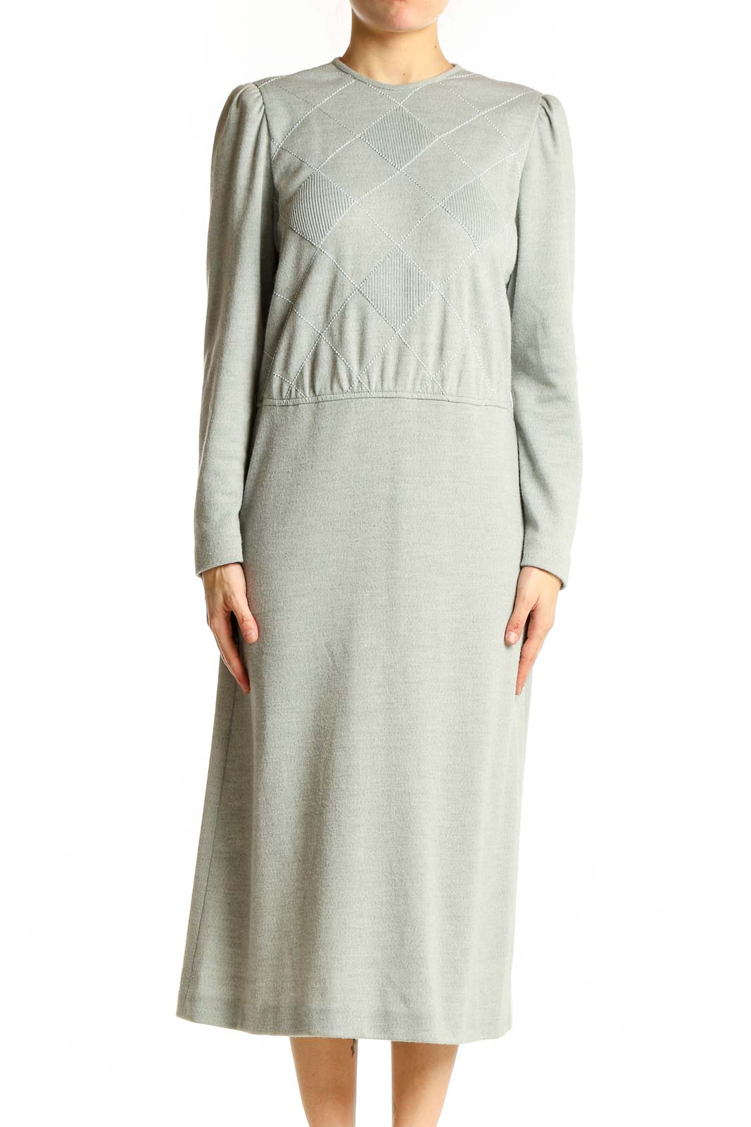 Sage Green Vintage-Inspired Midi Dress Front