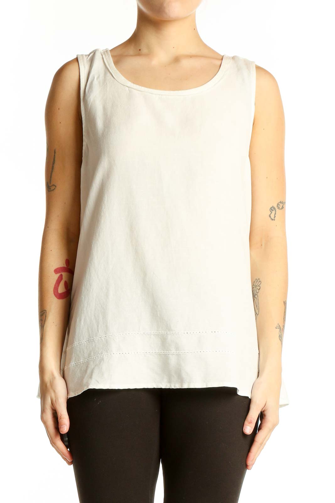 Ivory Linen-Blend Sleeveless Top Front