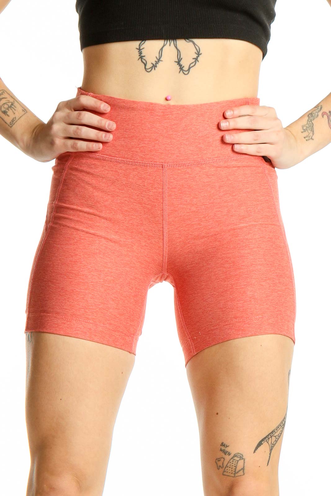 Coral High-Waisted Workout Shorts Front