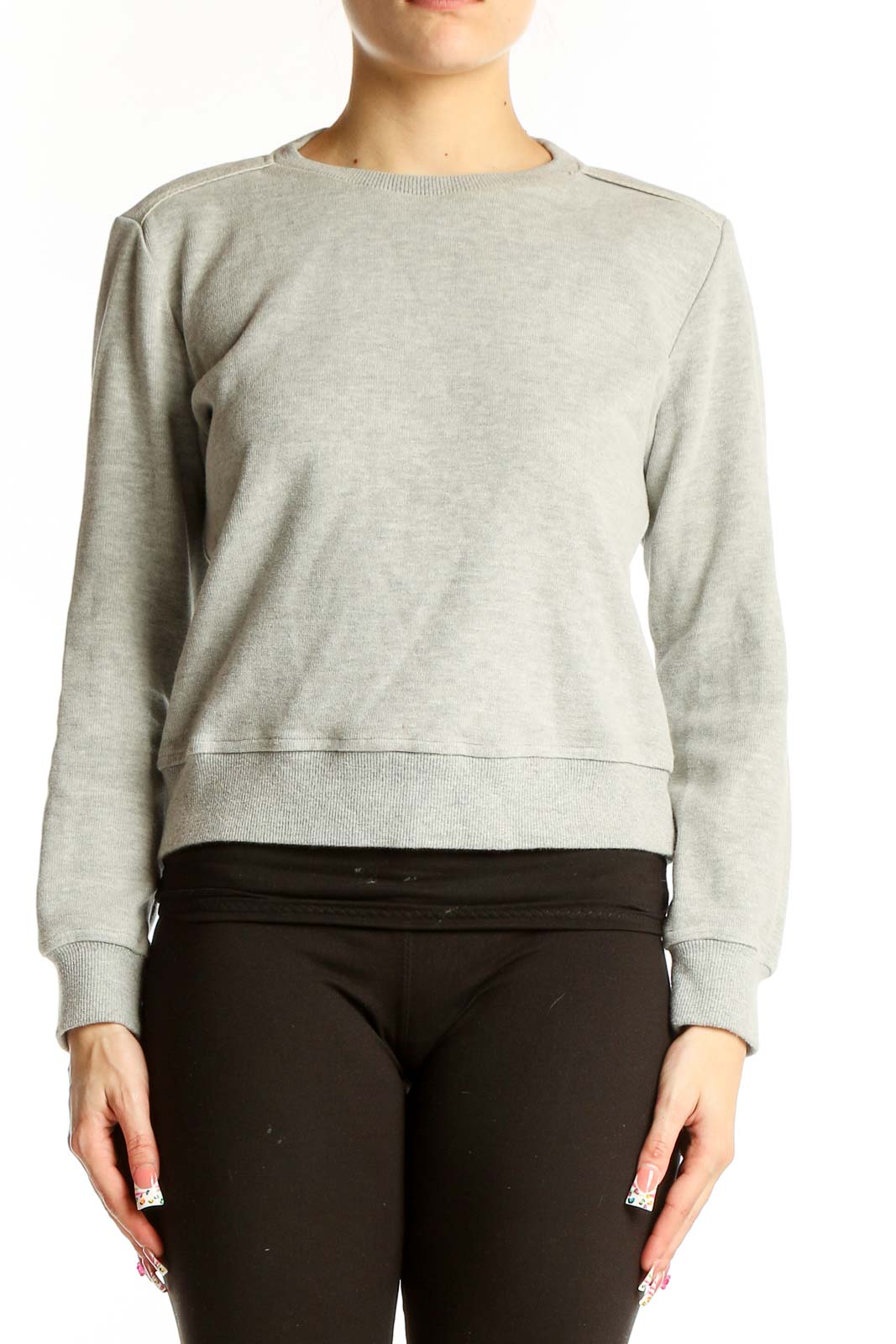 Light Gray Cotton-Blend Crewneck Sweatshirt Front