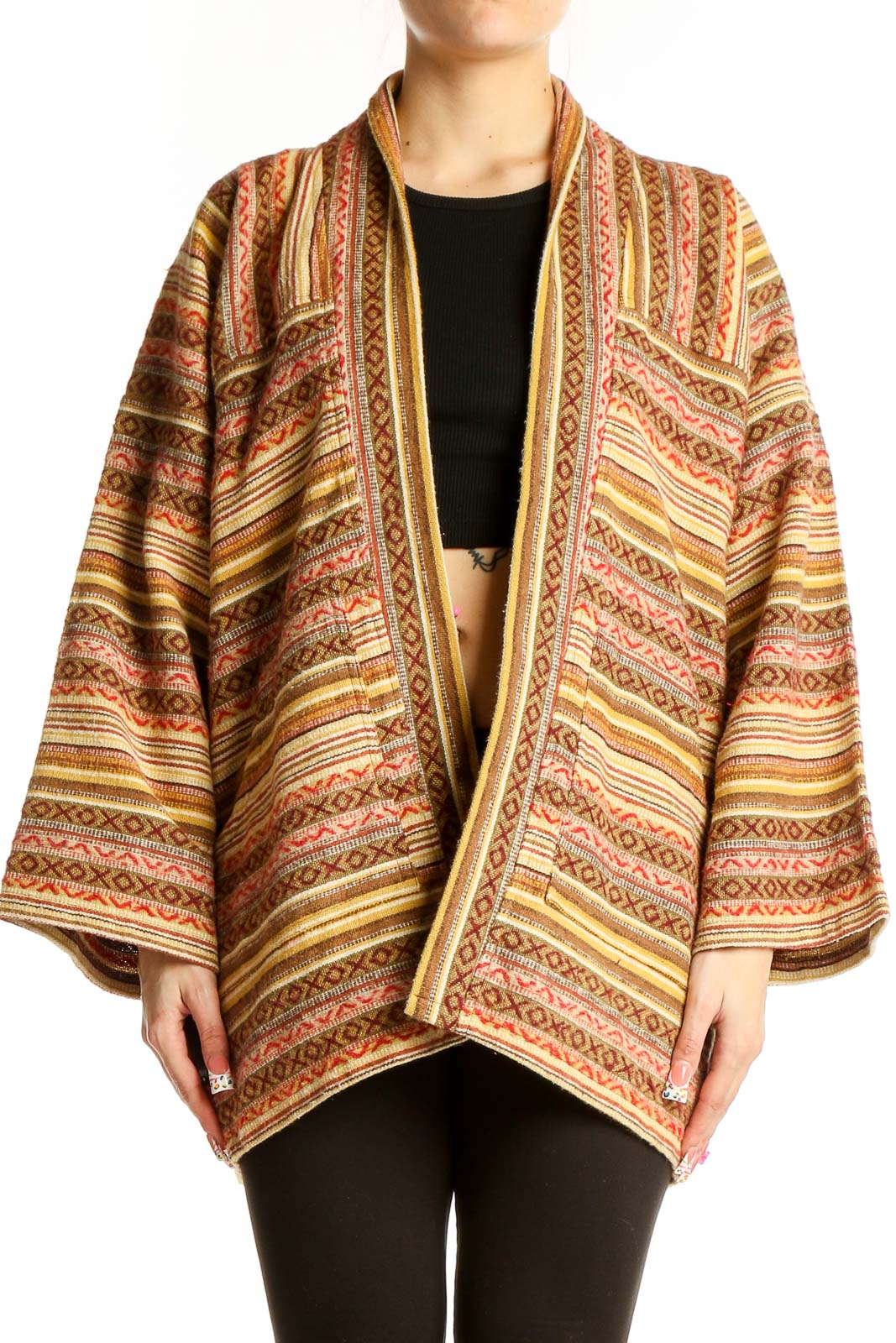 Multicolor Striped Cotton Kimono Jacket Front