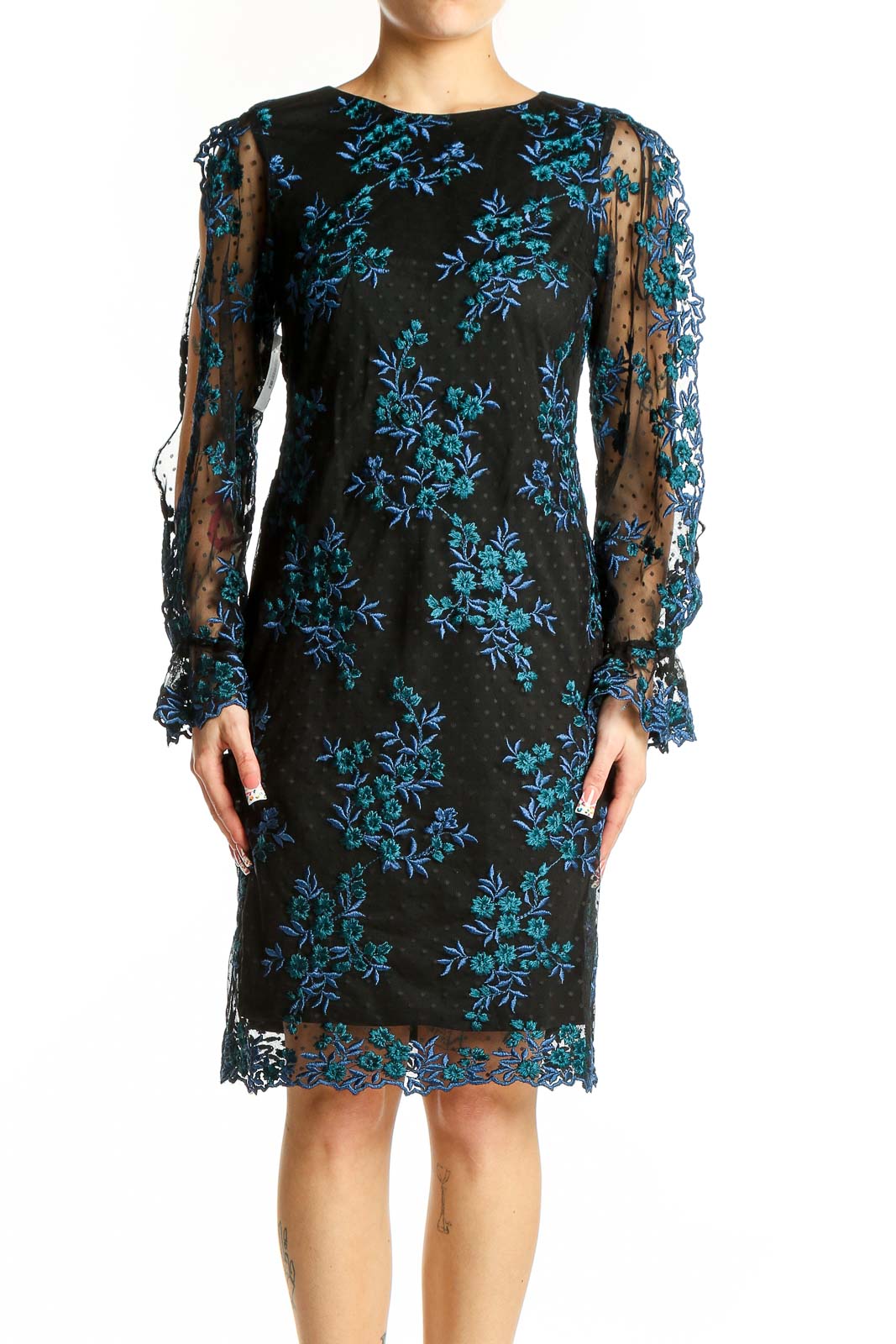 Black Floral Lace Cocktail Dress Front