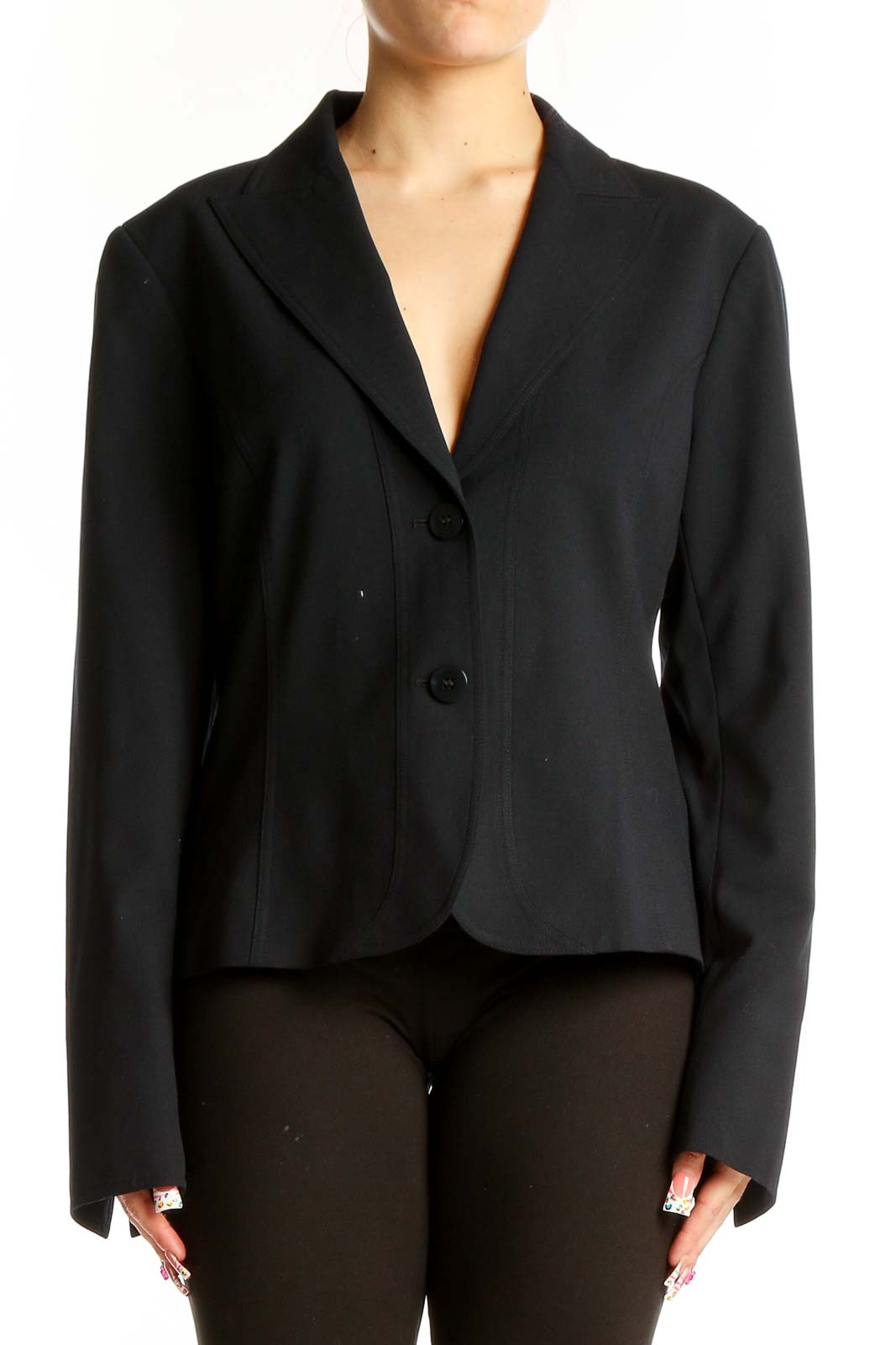 Black Wool Blend Tailored Blazer Front