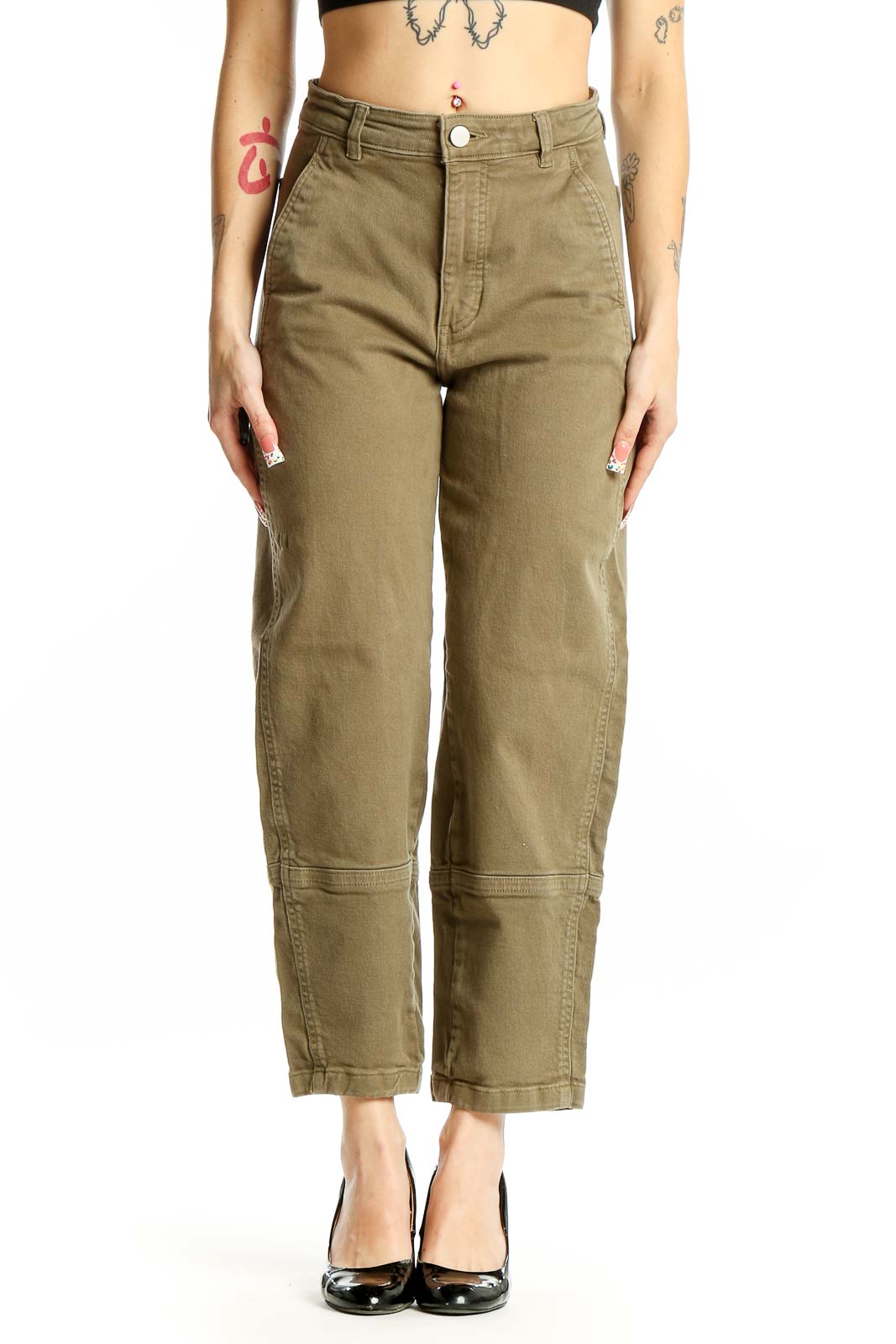 Olive High-Waisted Wide-Leg Pants Front