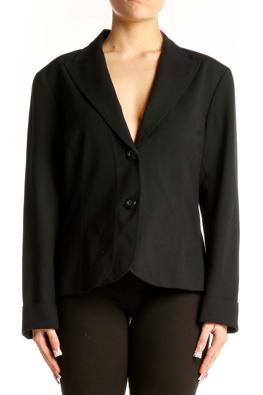 Black Wool Blend Suit Jacket Front