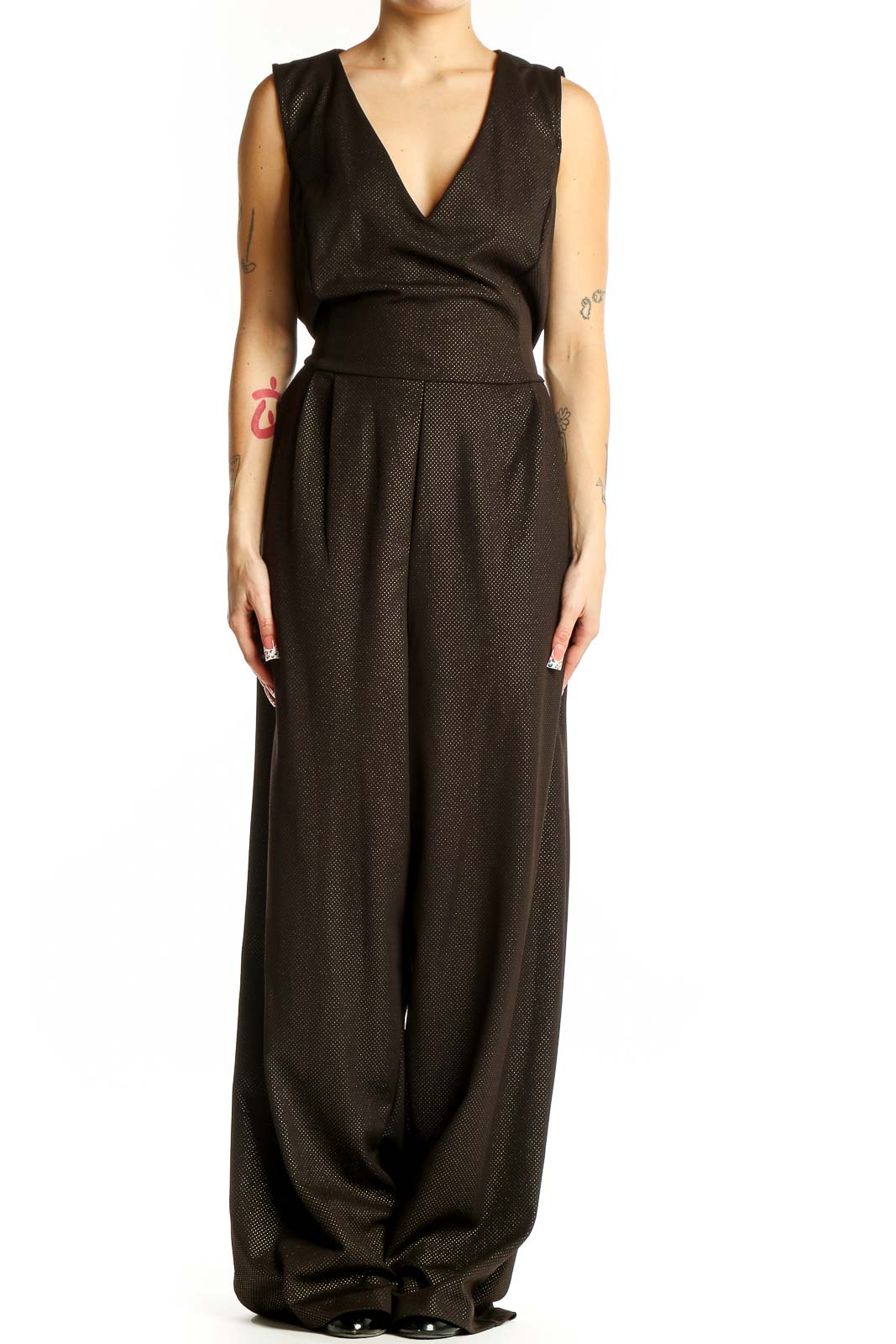 Black Elegant Wide-Leg Jumpsuit Front