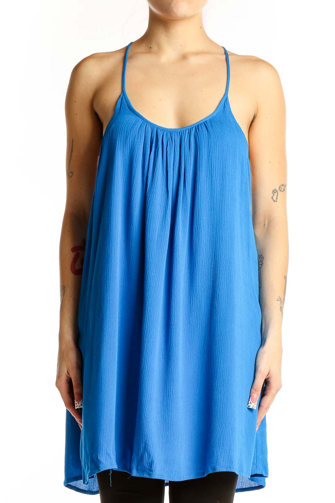 Blue Flowy Rayon Cami Top Front
