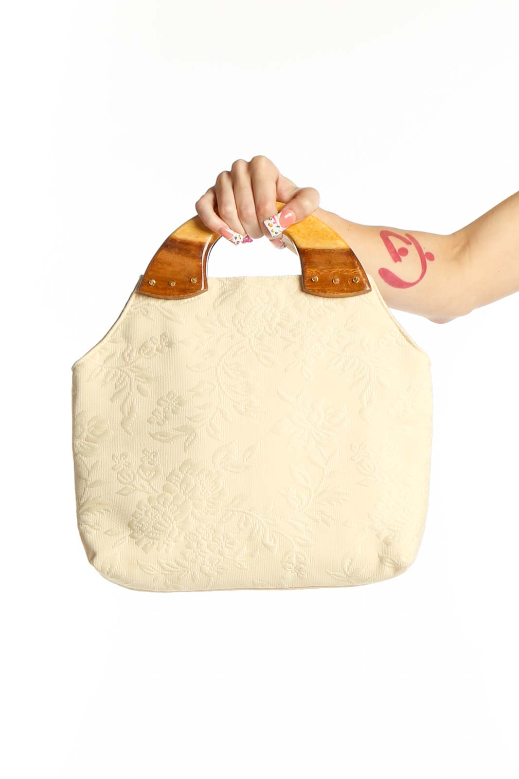 Cream Embossed Floral Satchel Front