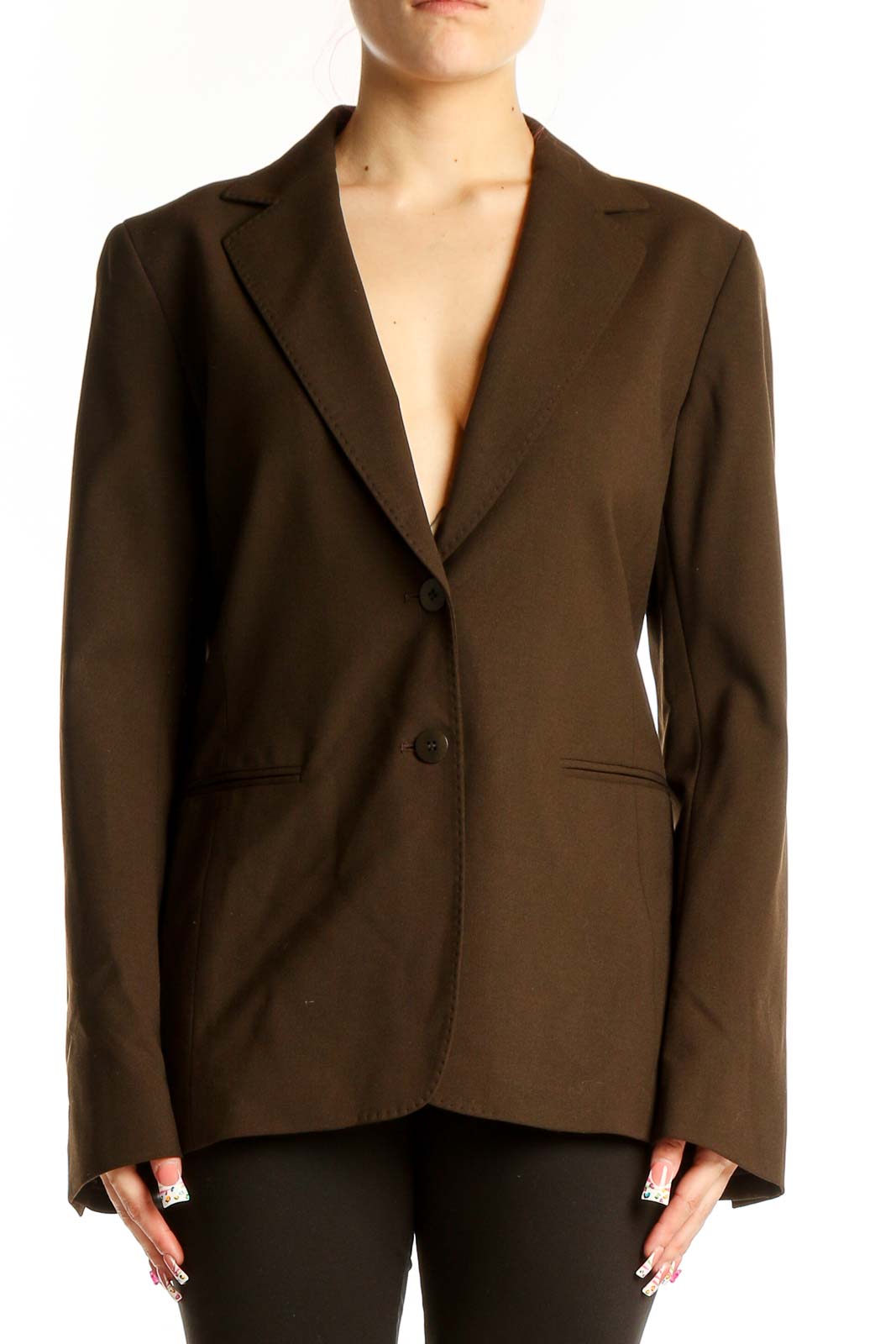 Brown Wool Blend Blazer Front