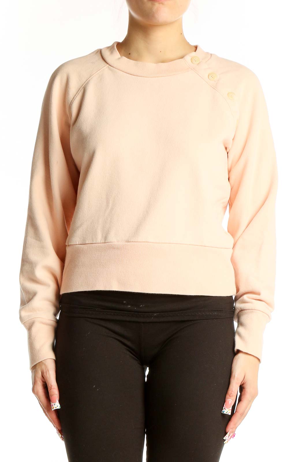 Peach Cotton Cropped Sweatshirt Front