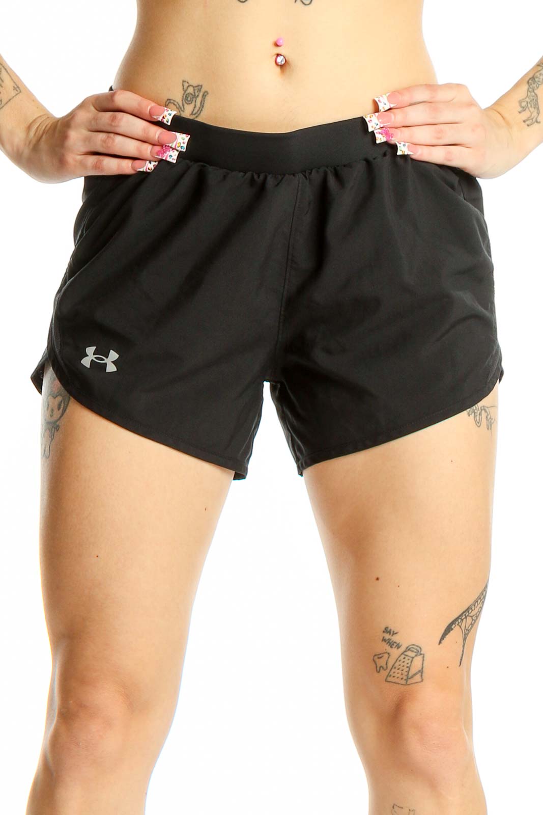 Black Polyester Athletic Shorts Front