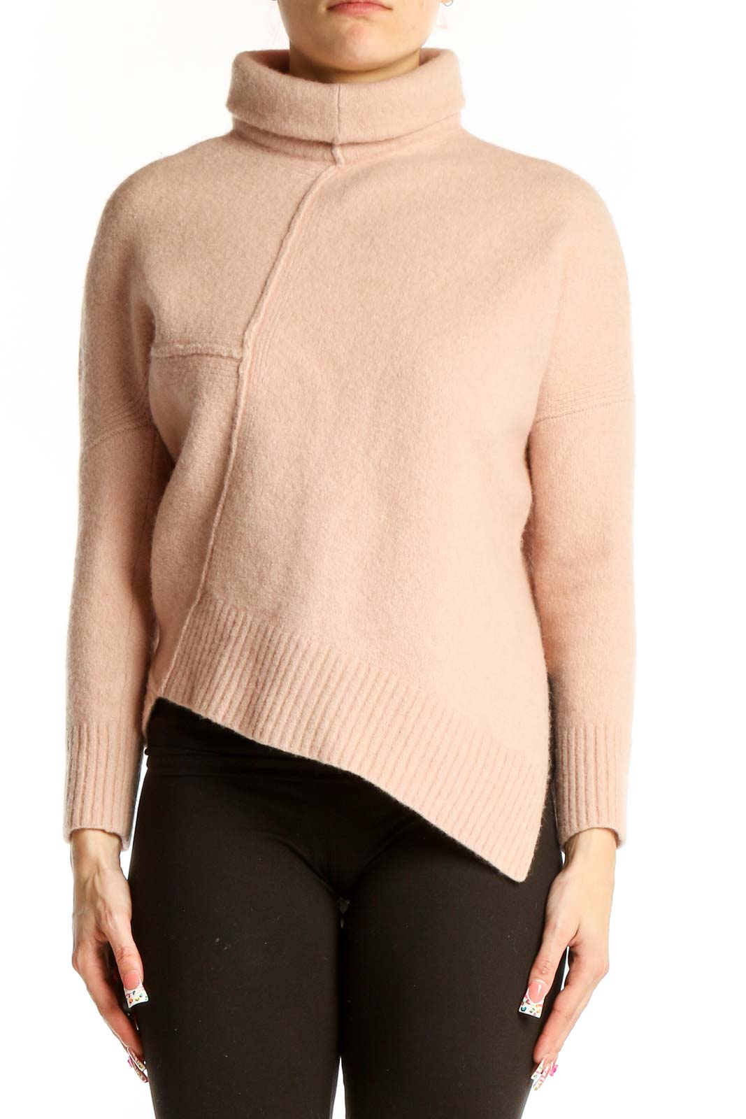 Blush Asymmetric Turtleneck Sweater Front