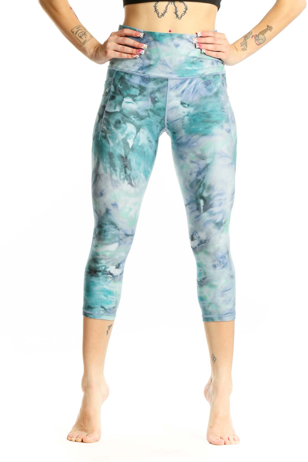 Teal Tie-Dye Capri Leggings Front