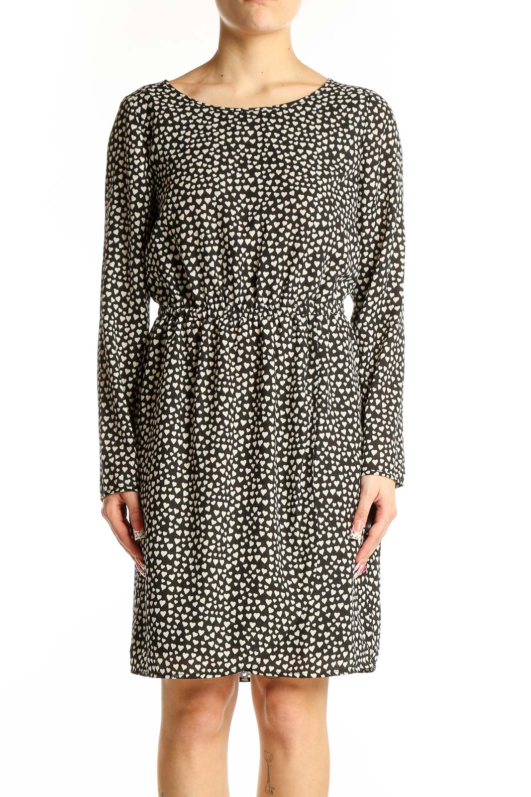 Black Polka Dot Long Sleeve Dress Front