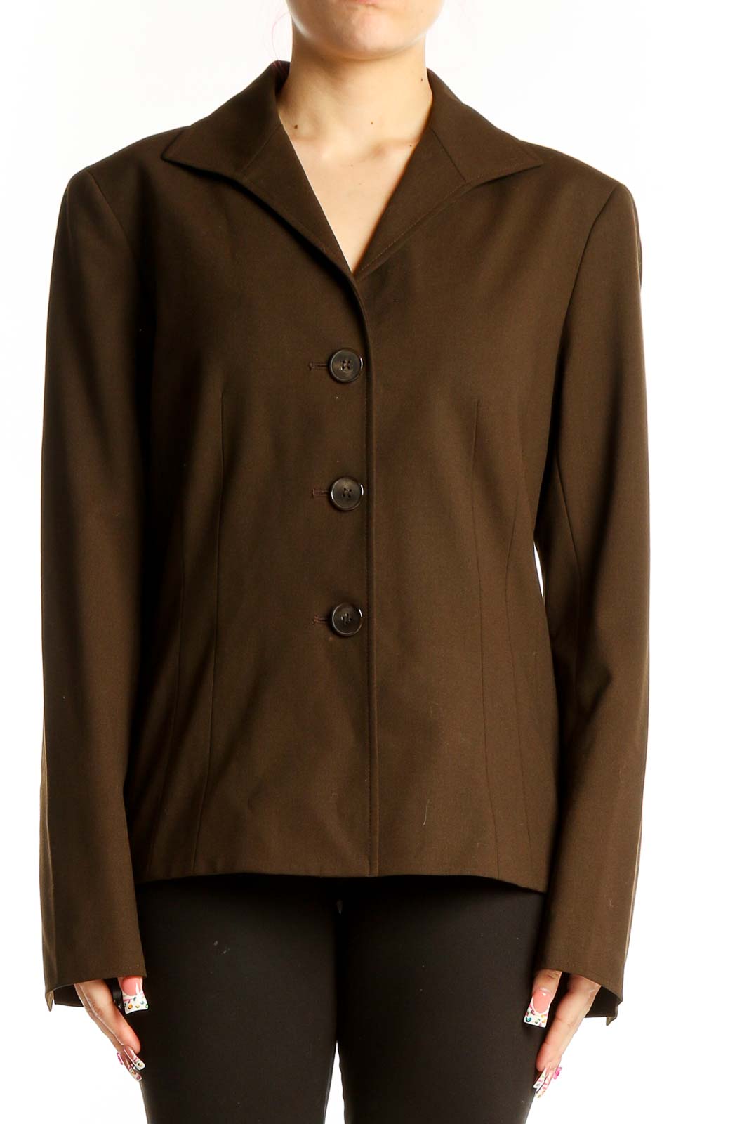 Brown Wool Blend Blazer Front