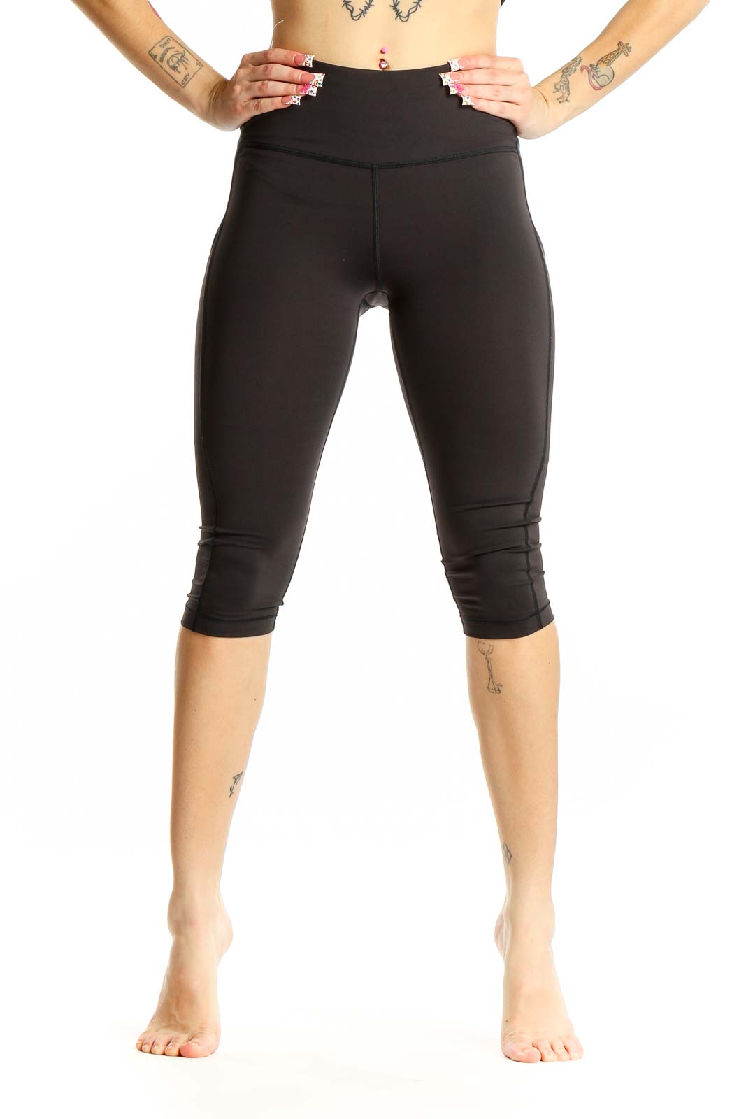 Black High-Waisted Capri Leggings Front