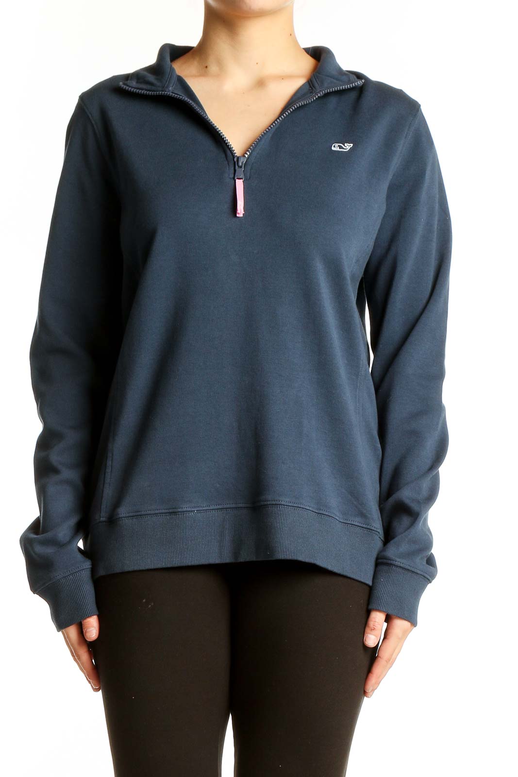 Navy Cotton Quarter-Zip Pullover Front