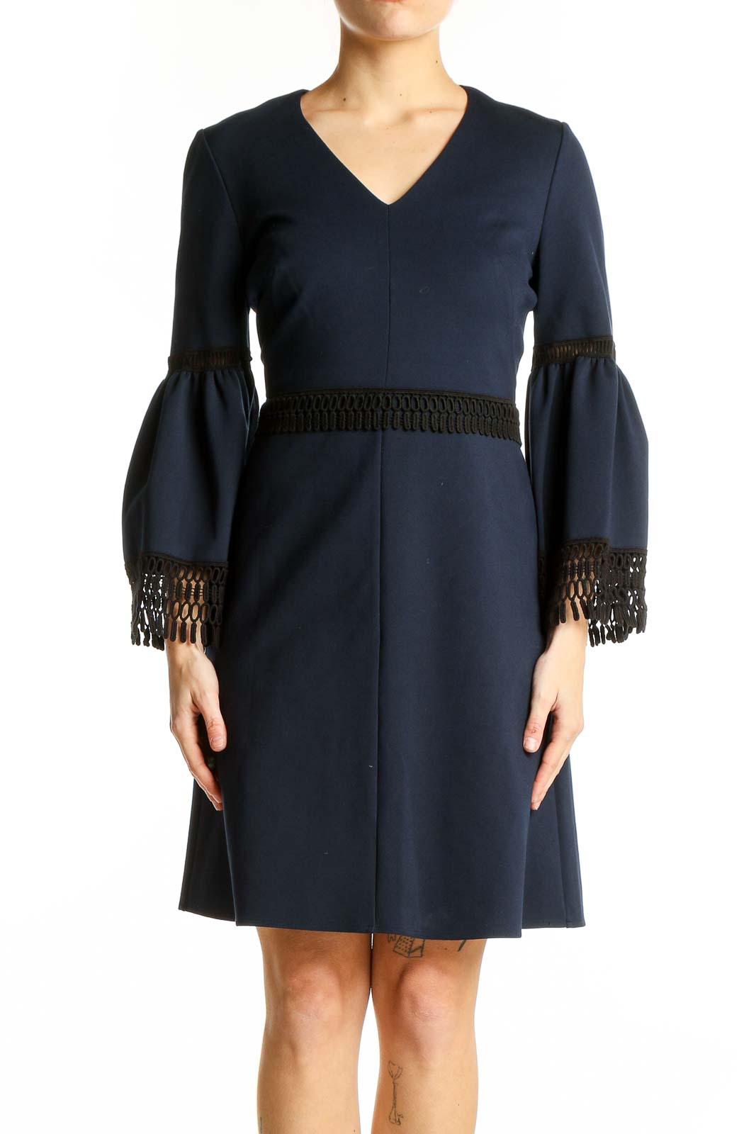 Navy Bell Sleeve Cocktail Dress Front