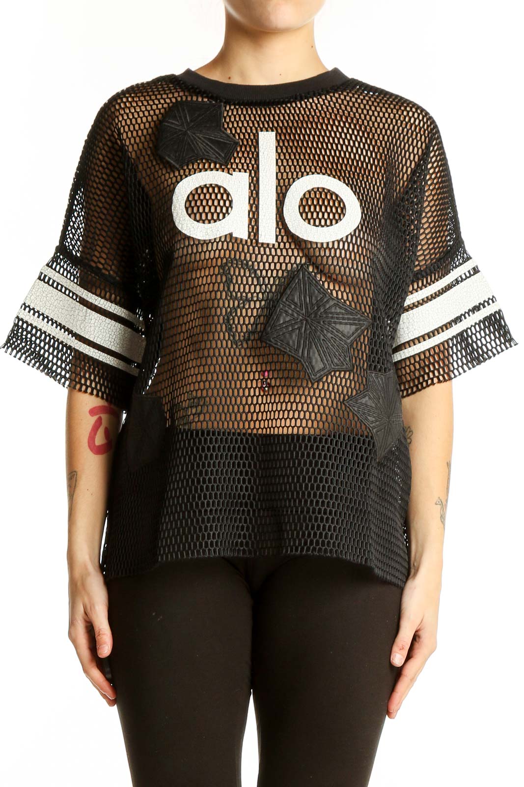 Black Mesh Activewear Top Front