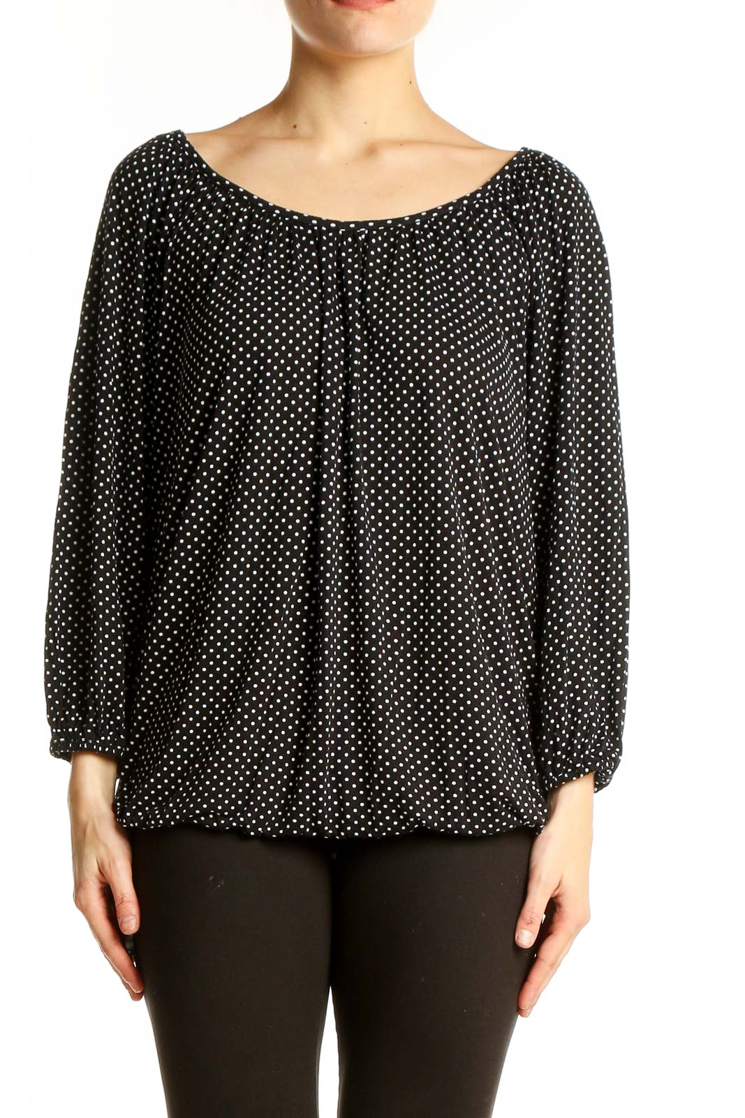 Black Polka Dot Viscose Blouse Front