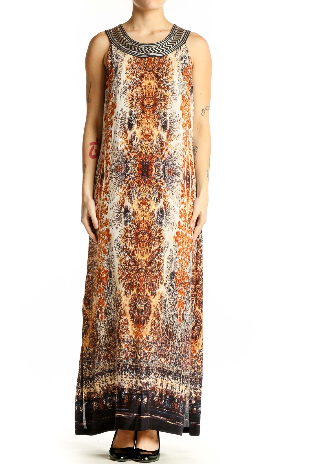 Orange Floral Maxi Dress Front