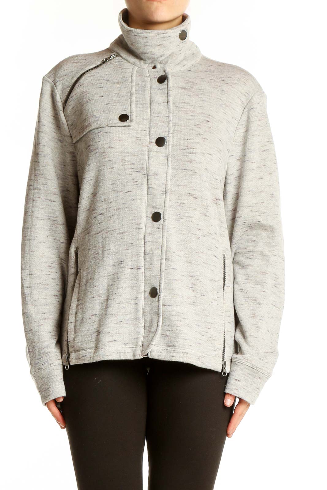 Light Gray Cotton-Blend Zip-Up Jacket Front