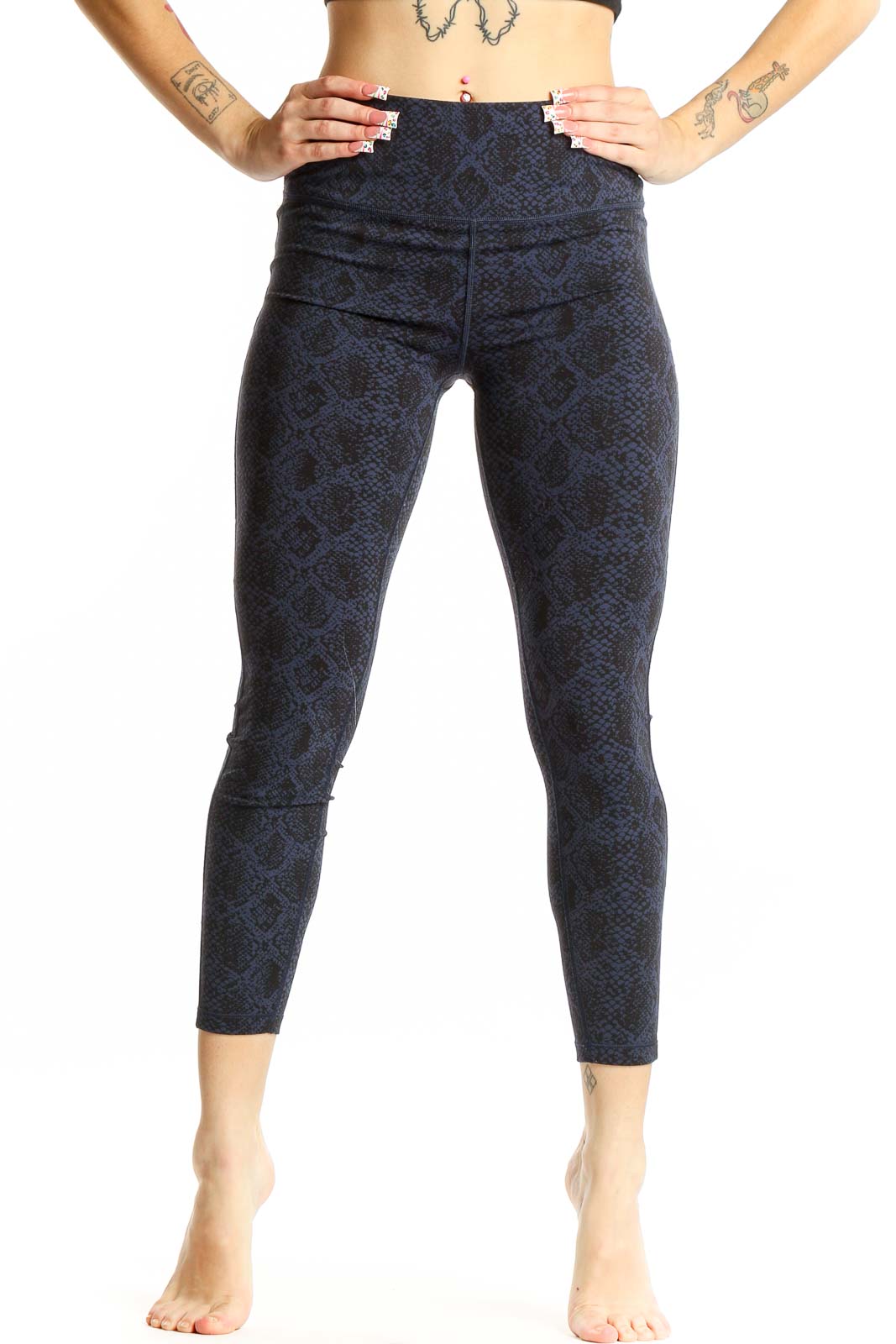 Navy Snakeskin Print Activewear Leggings Front