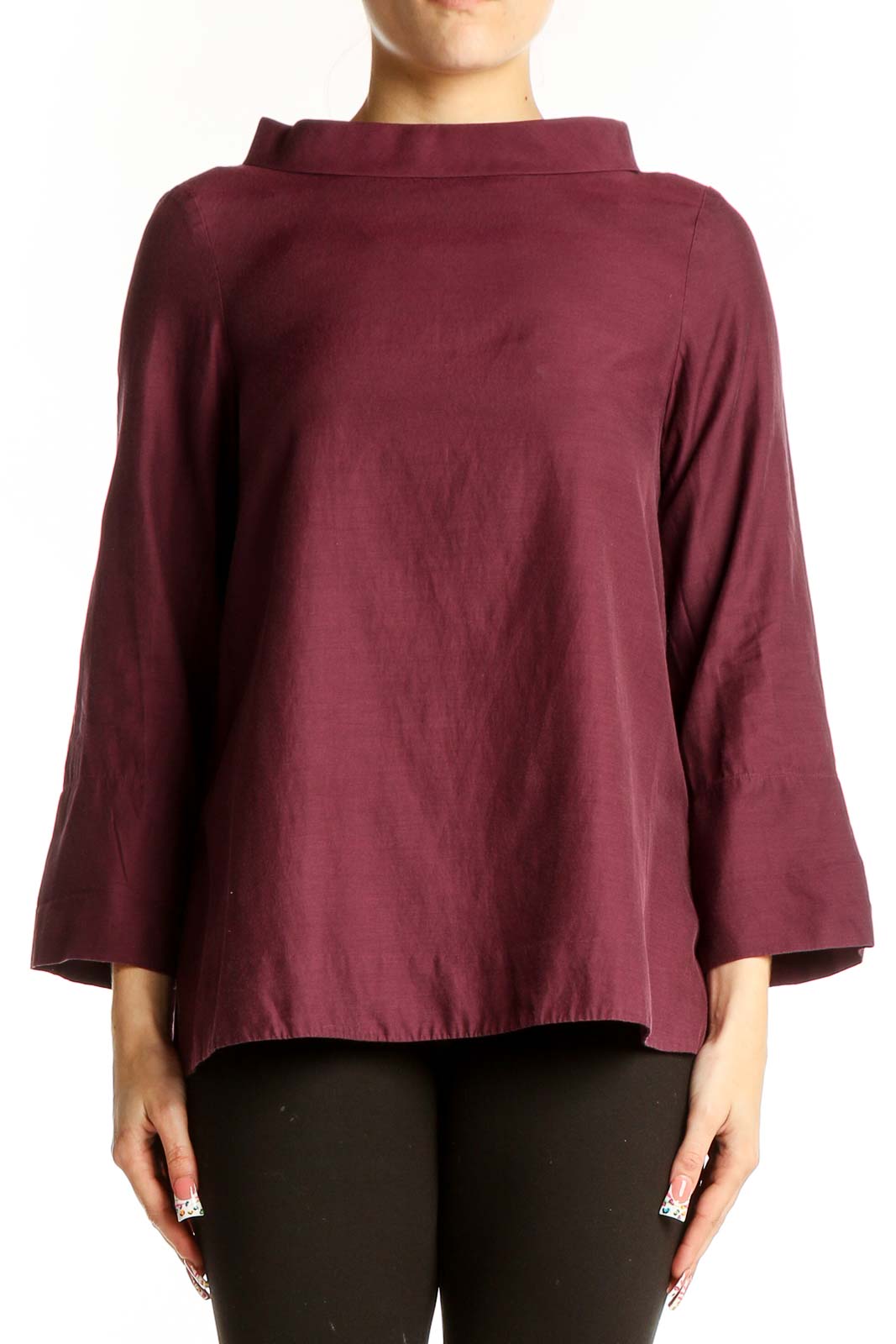 Burgundy Elegant Cowl Neck Blouse Front