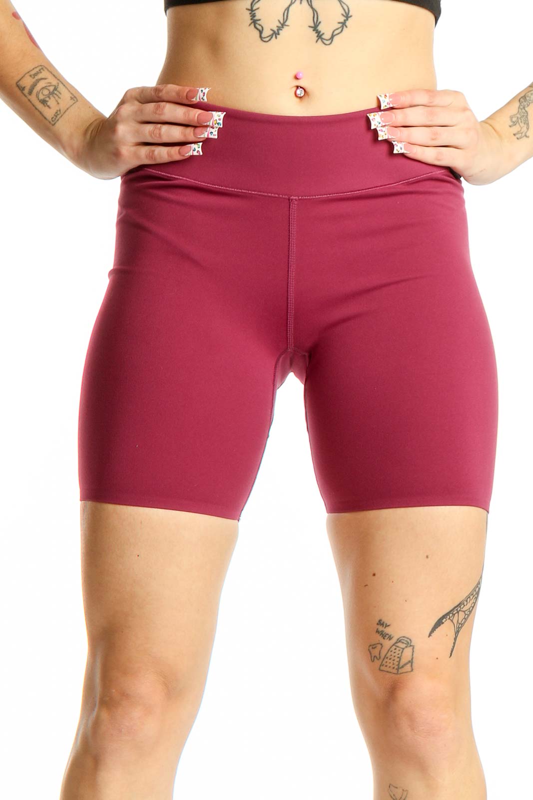 Burgundy High-Waisted Compression Shorts Front