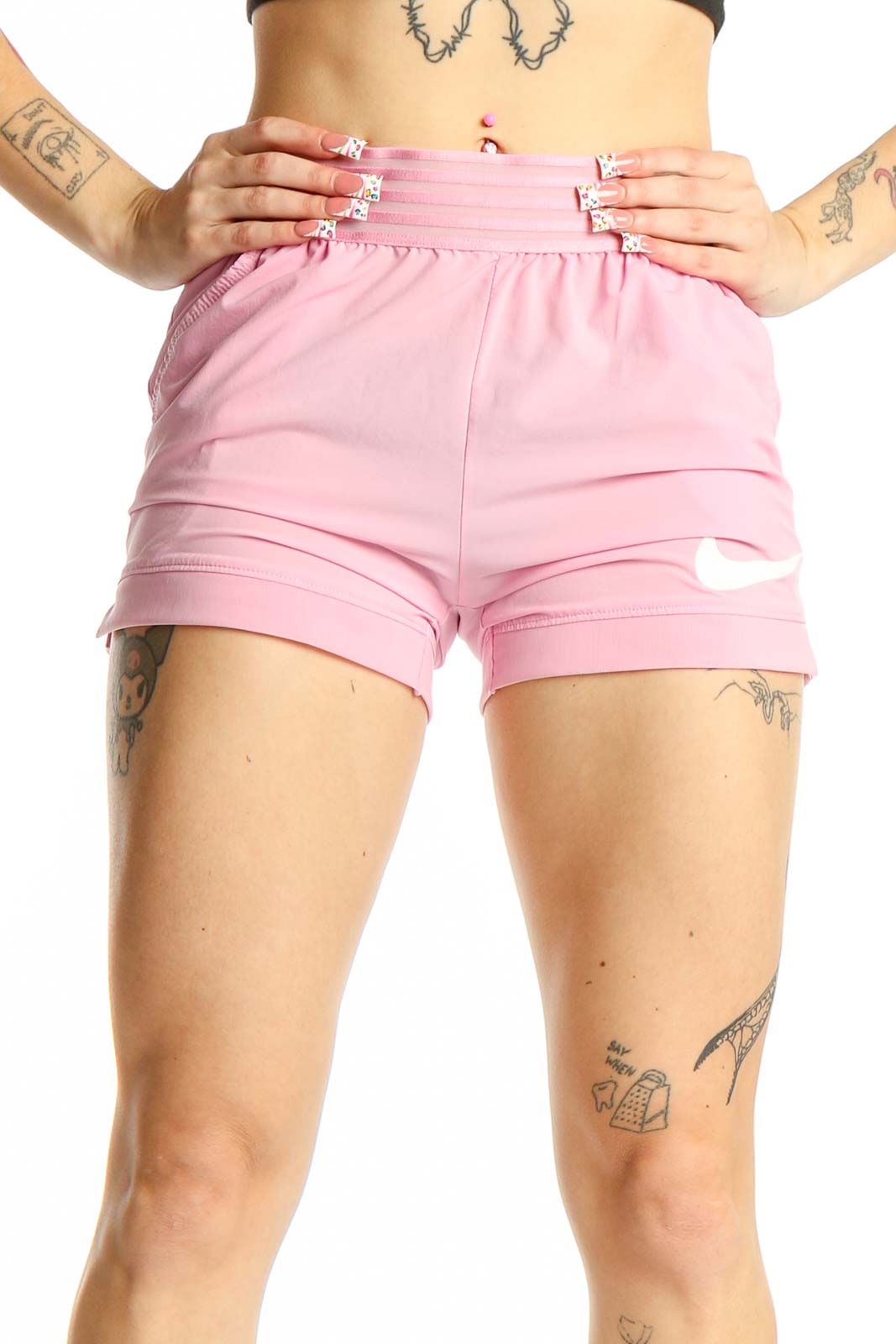 Pink High-Waisted Athletic Shorts Front
