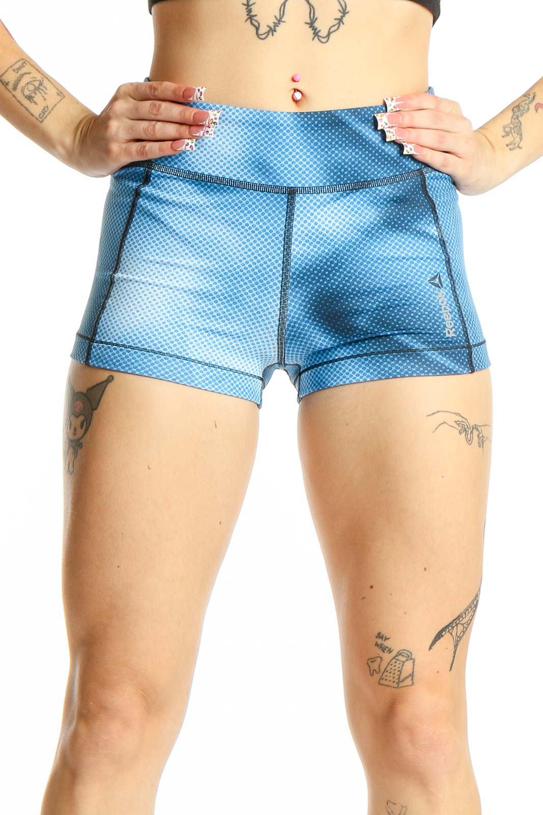 Blue Textured High-Waist Athletic Shorts Front