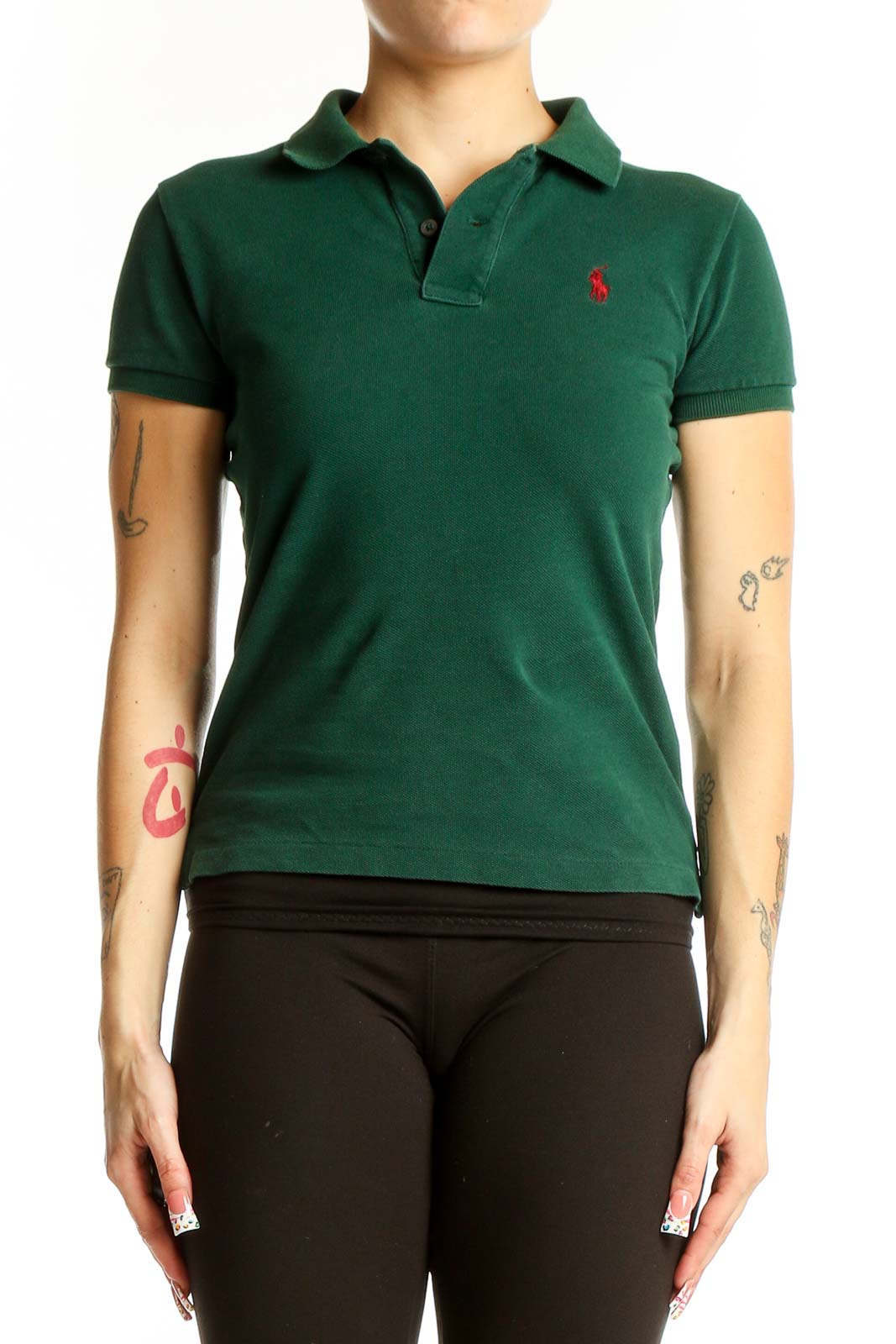Green Cotton Polo Shirt Front