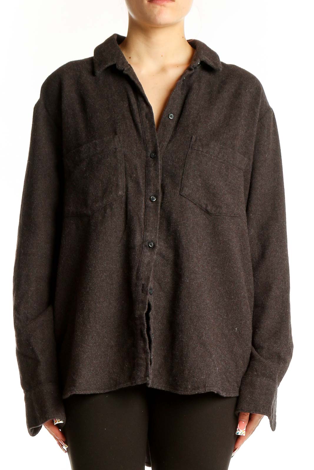 Dark Gray Cotton Button-Up Shirt Front