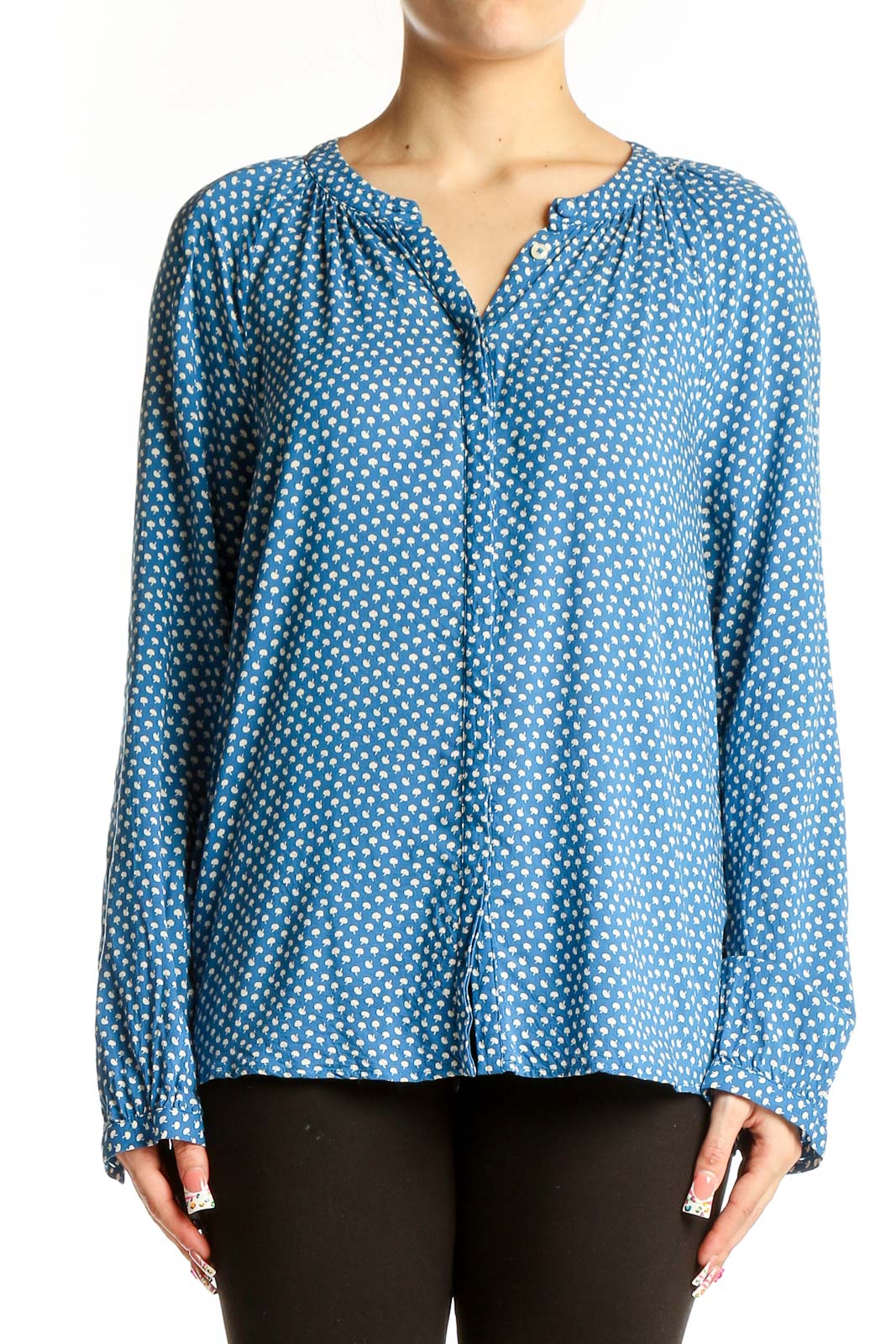 Blue Polka Dot Viscose Blouse Front