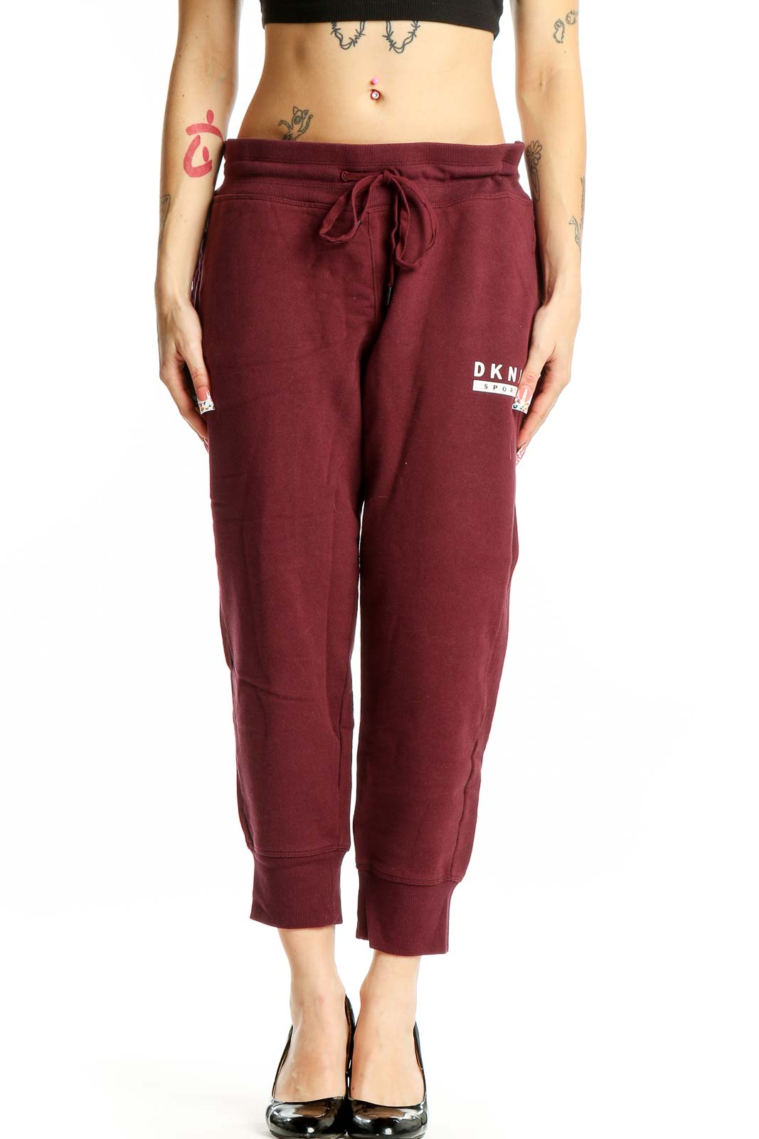 Burgundy Cotton Drawstring Joggers Front