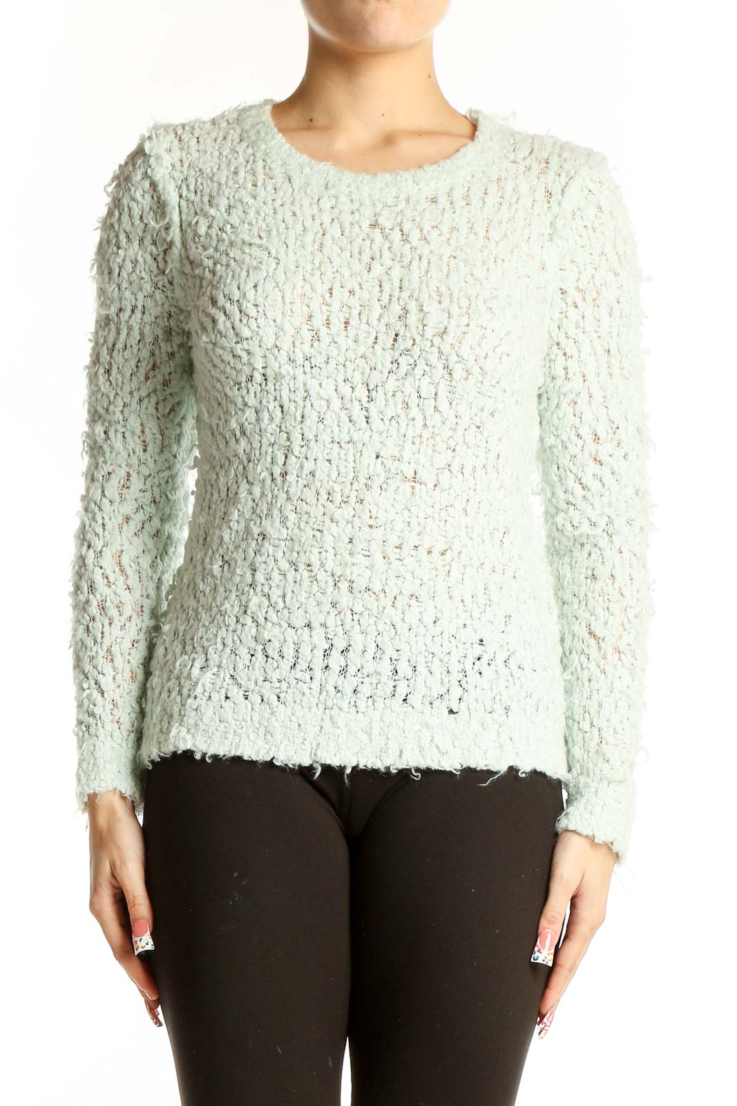Mint Textured Knit Sweater Front