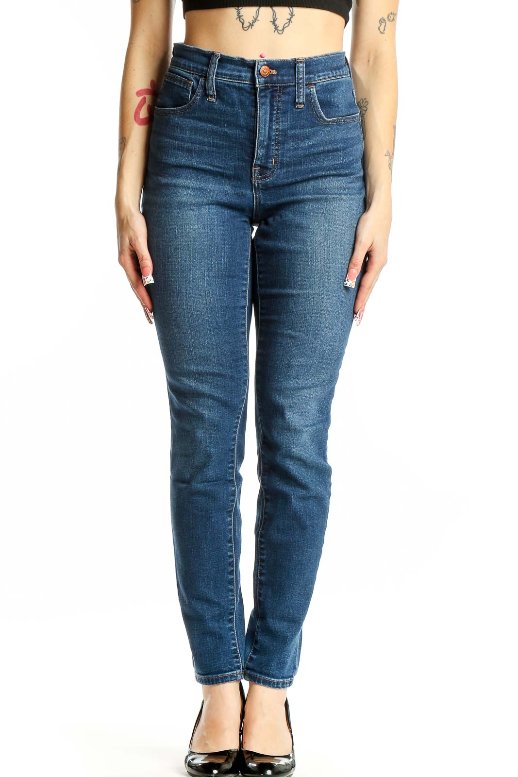 Blue High-Rise Slim Fit Denim Jeans Front