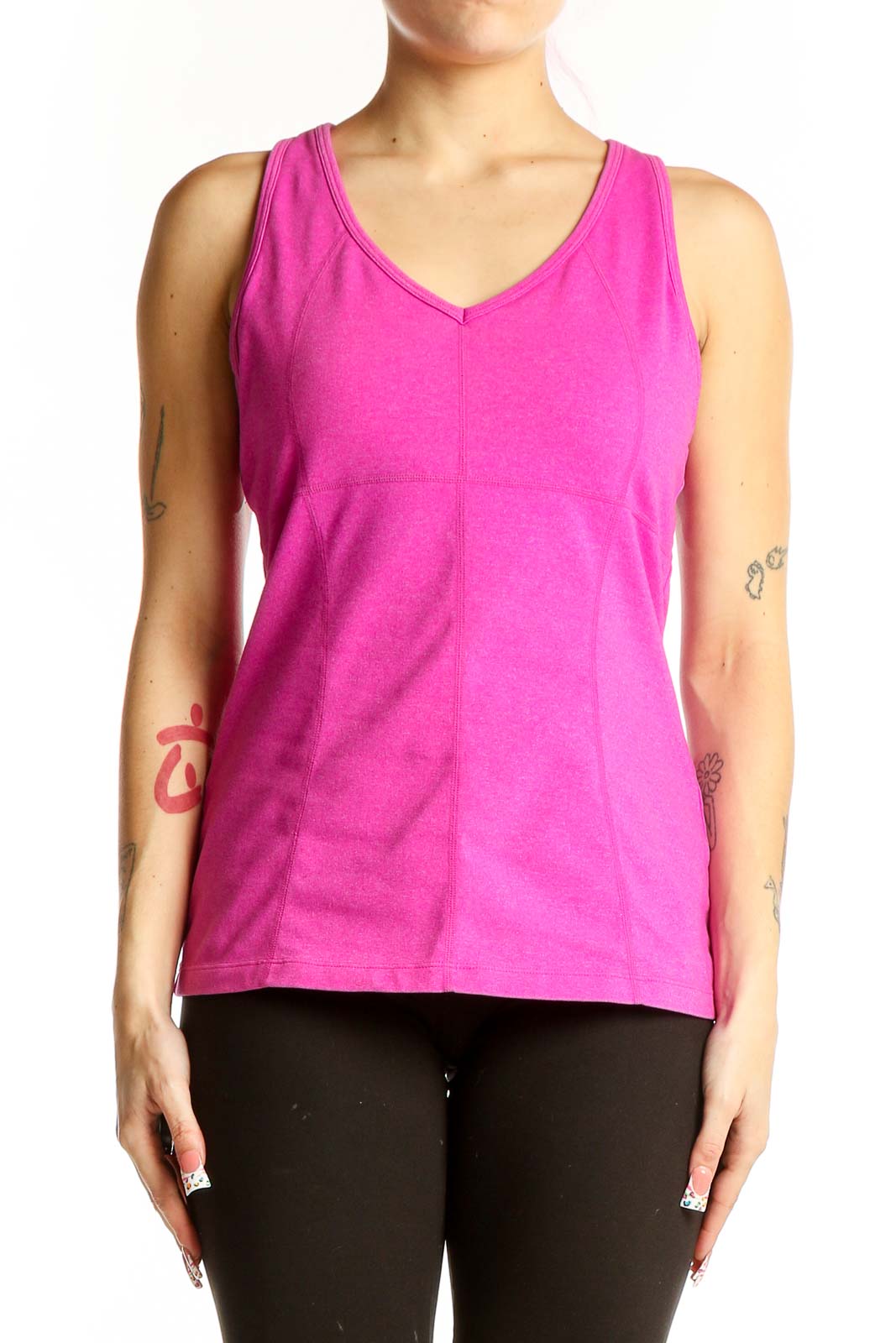 Pink V-Neck Athletic Tank Top Front