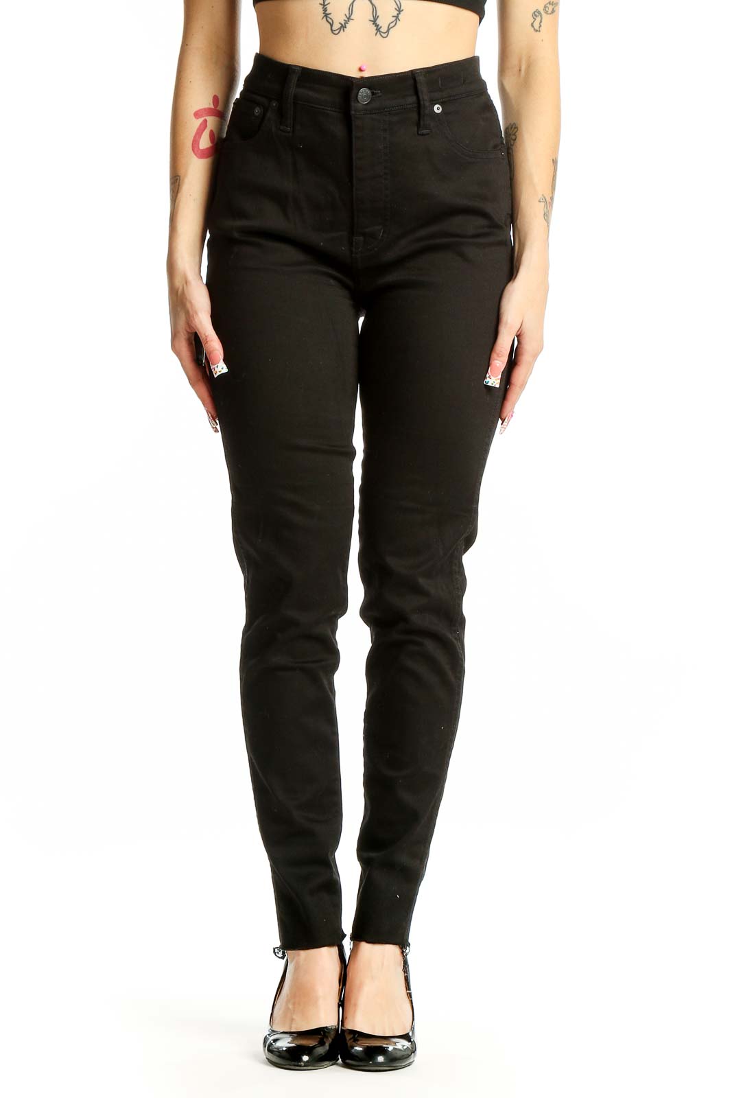 Black High-Waisted Skinny Jeans Front