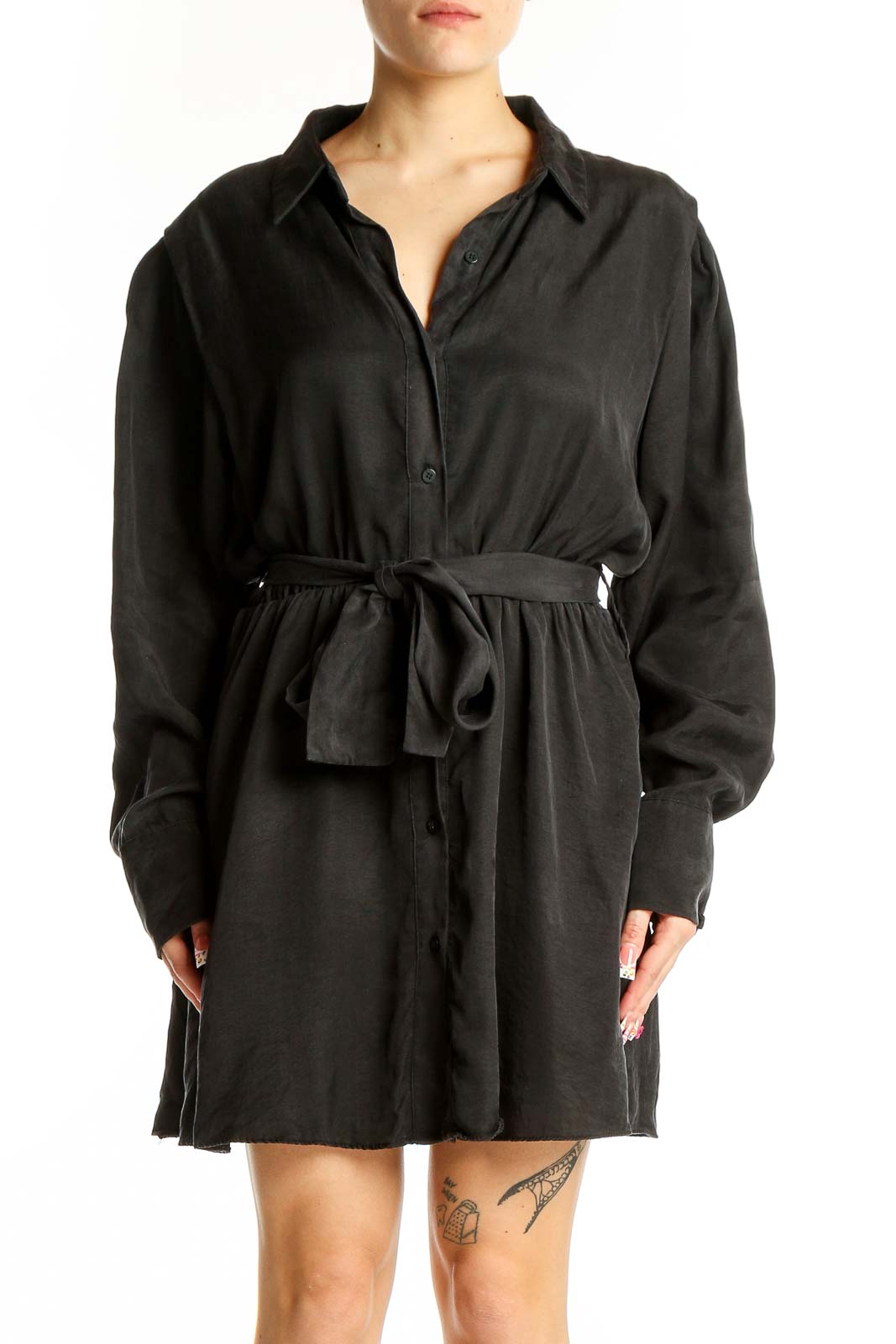 Black Belted Shirt Dress Front