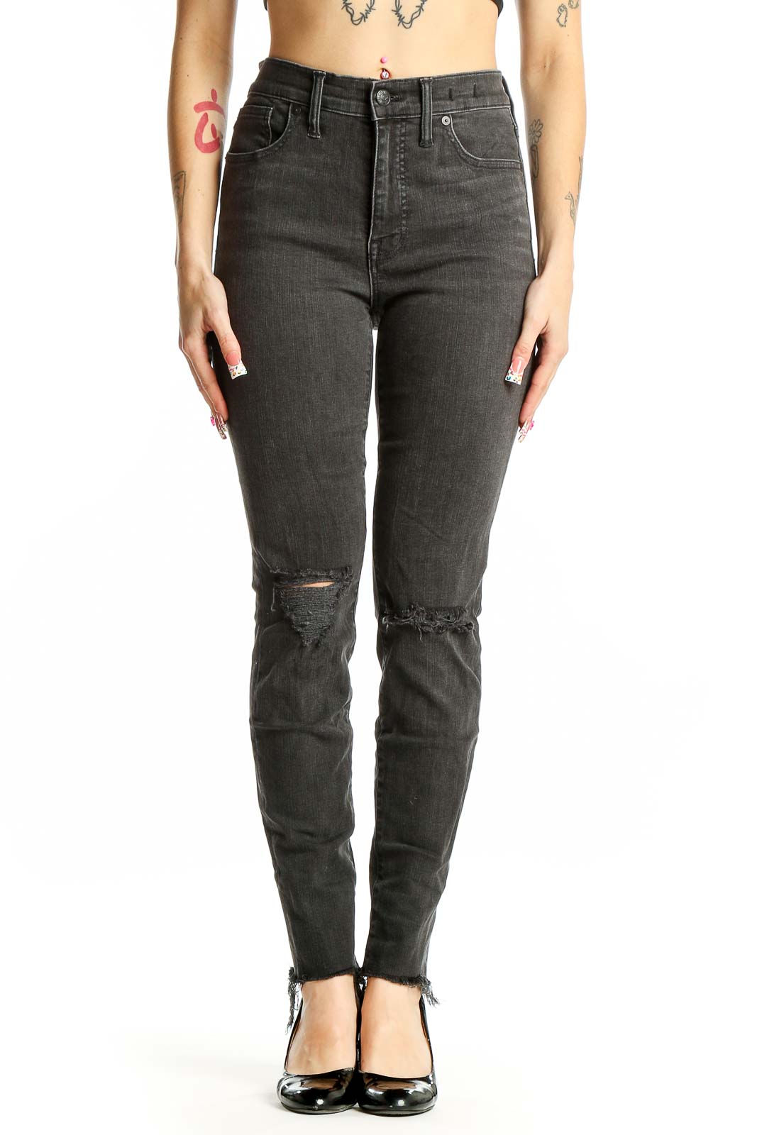 Charcoal Distressed High-Rise Skinny Jeans Front