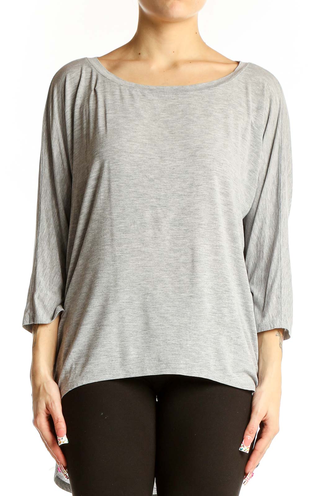 Gray Relaxed Fit Dolman Sleeve Top Front