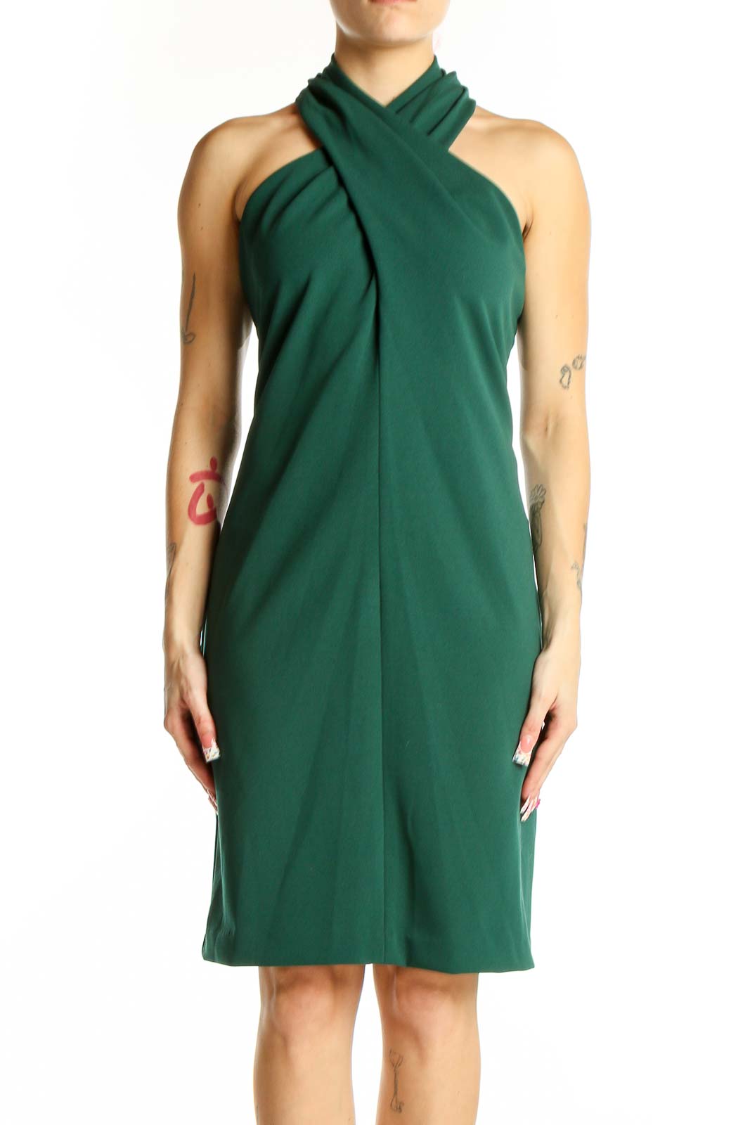 Green Halter Neck Cocktail Dress Front