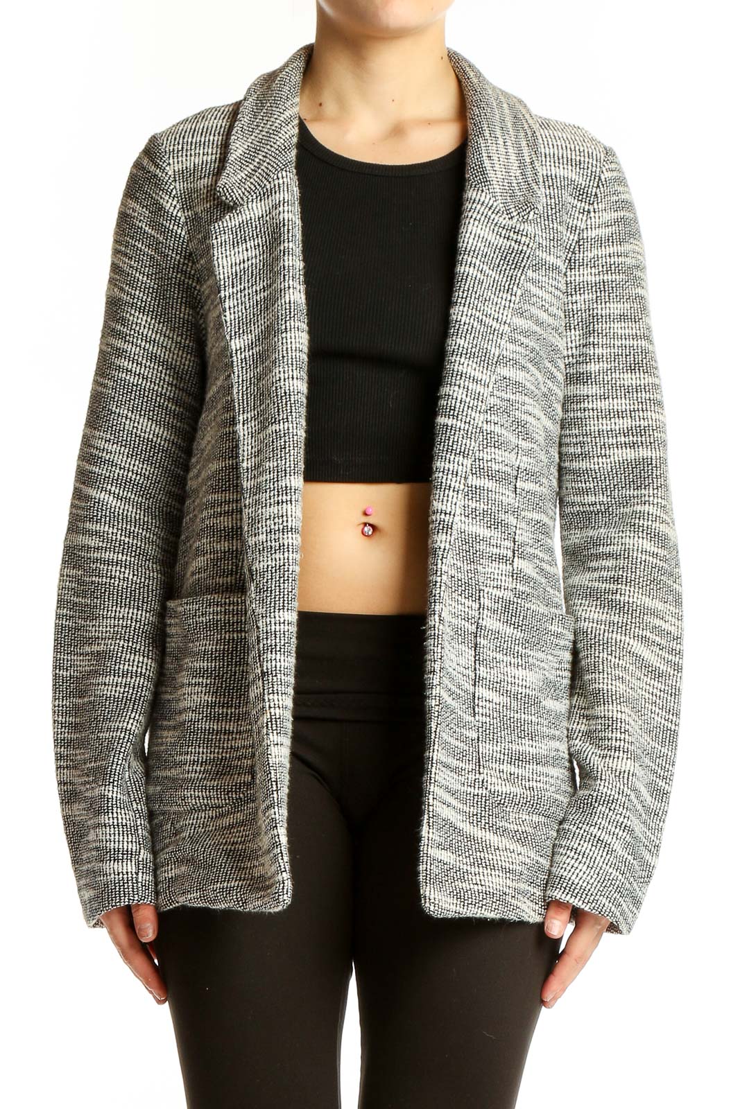Gray Marled Open-Front Cardigan Front