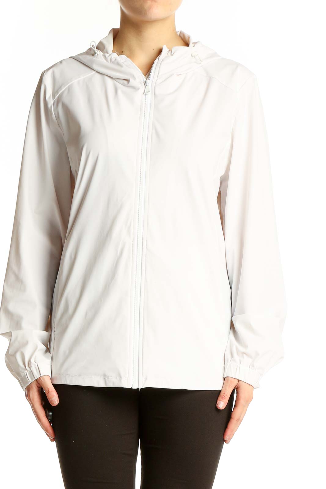 White Lightweight Hooded Jacket Front
