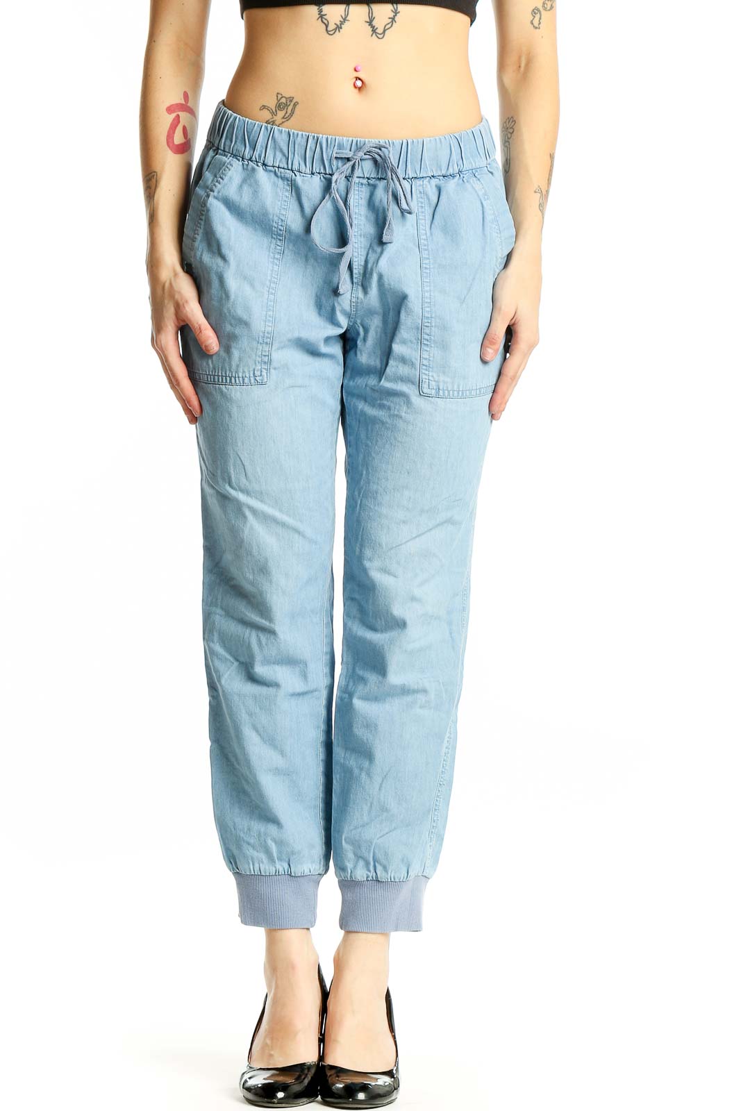 Light Blue Cotton-Blend Jogger Pants Front